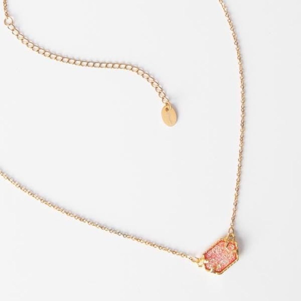 NEW Coral Druzy Necklace 18k Gold Plated - Picture 5 of 9